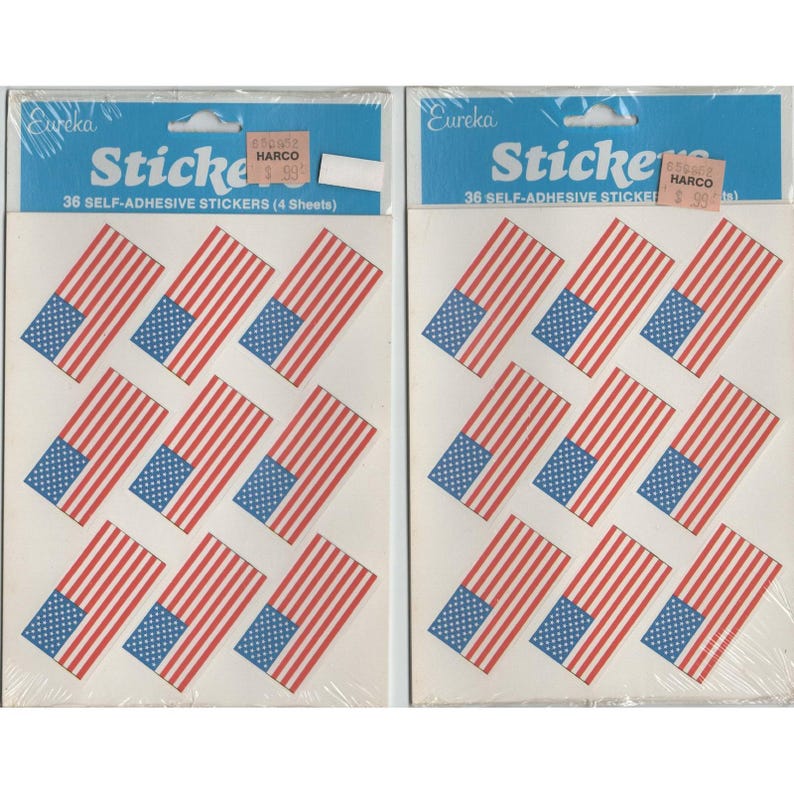 Vintage Eureka American Flag Stickers 2 Packs 72 Total Self-Adhesive USA Made image 1