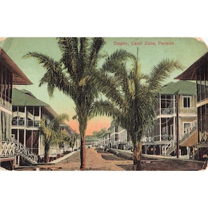 Vintage Empire Canal Zone Panama Postcard Palm Trees Residential Street View image 1