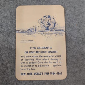 Reclamekaart New York Worlds Fair Boy Scouts Of America 1964-1965 afbeelding 2