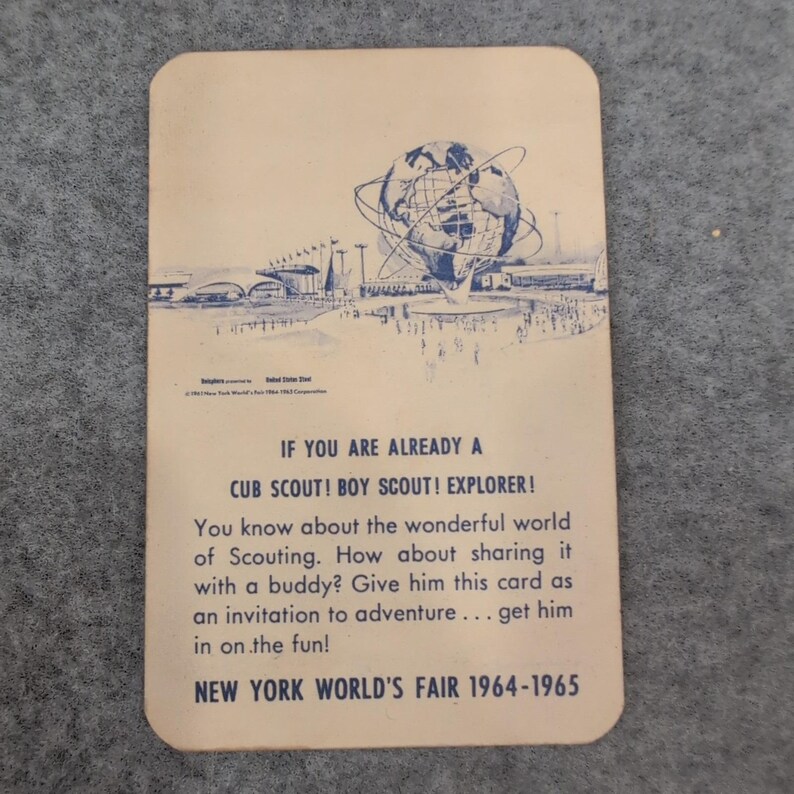 Reclamekaart New York Worlds Fair Boy Scouts Of America 1964-1965 afbeelding 2