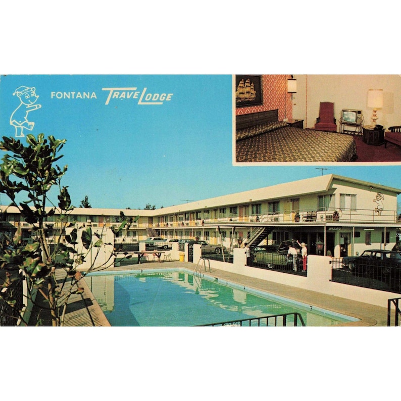 Vintage Fontana TraveLodge Postcard California Route 66 Multi-View Chrome VG image 1