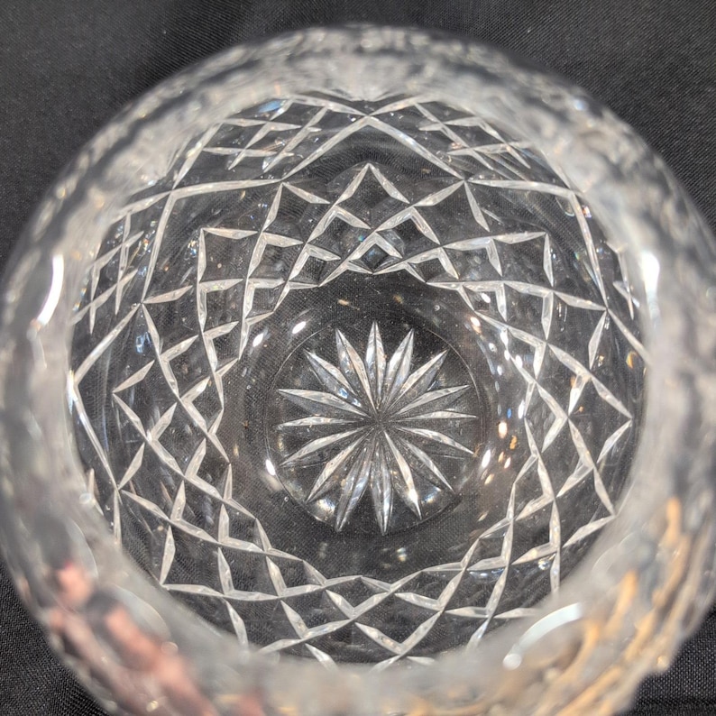 Vintage Cut Crystal Rose Bowl Round Clear Glass Starburst Crosshatch Vase image 5