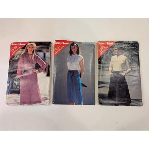 Lotto di 3 modelli di cucito Butterick See & Sew VTG per abiti e gonne, taglie 14-16-18 immagine 1