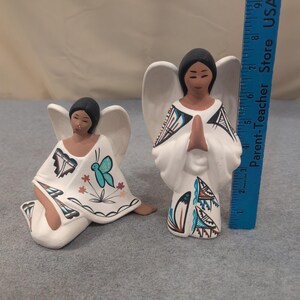 Southwestern Hand Painted Clay Angel Figurines Set of 2 Navajo Signed image 10