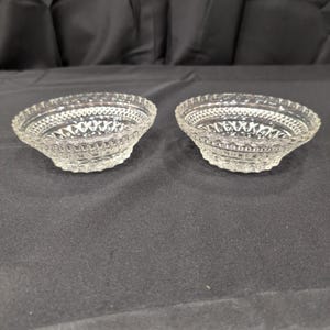 Vintage Clear Pressed Glass Bowls Diamond Point Sunburst Scalloped Rim Set of 2 image 1