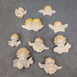 Vintage 1988 Ceramic Angel Cherub Wall Hanging Figurines Set of 9 Hand Painted image 1
