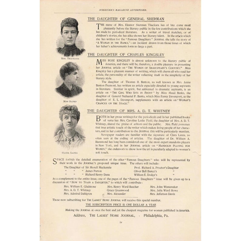 1891 Scribners Magazine Filles célèbres Ladies Home Journal Dickens Hawthorne image 4