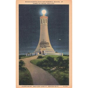 Vintage Massachusetts State War Memorial Beacon Mount Greylock Linen Postcard VG image 1