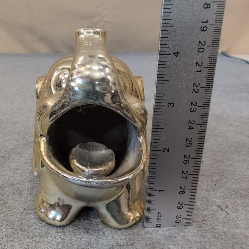 Vintage Gold Ceramic Elephant Ashtray Figurine Trunk Up Made in Japan image 2