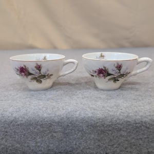 Bond Ware L&M Vintage Porcelain Teacups Pink Rose Floral Gold Rim Set of 2 image 1