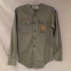 Vtg Boy Scouts of America BSA Uniform Shirt Olive Green Pikes Peak Council 14 image 1