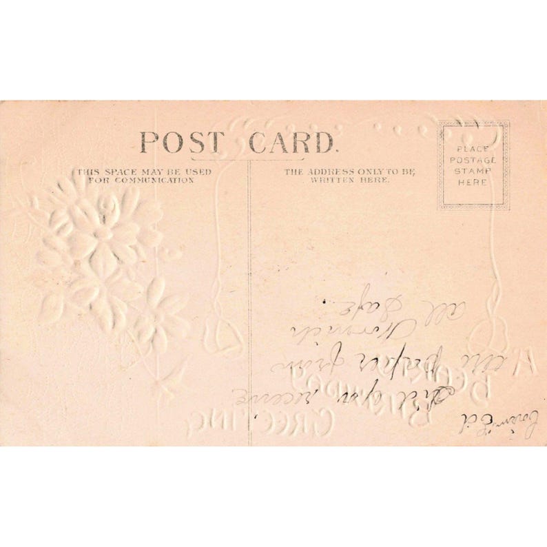 Antique Embossed Birthday Greeting Postcard Landscape Bridge Floral Gold 399 image 2