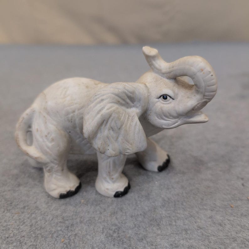 UGC Vintage Ceramic Elephant Figurine White Trunk Up Taiwan Decor VG image 1