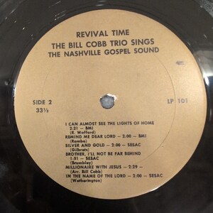 Bill Cobb Trio Nashville Gospel Sound Vinyl LP Revival Time LP 101 Mens Womens image 4