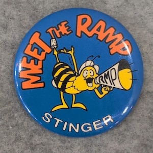 Meet The Ramp Stinger Bee Cartoon Button Pin Vintage Retro image 1