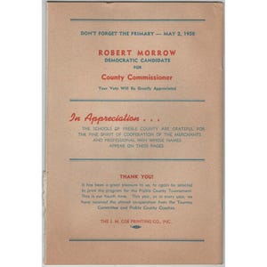 Oficjalny program turnieju koszykówki hrabstwa Preble z 1950 r. w Earlham Fieldhouse zdjęcie 2