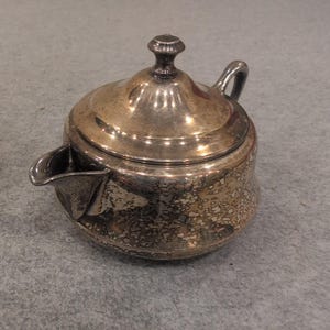Vintage Stacking Silverplate Teapot and Sugar Bowl Set Wolf Crown Hallmarks image 4