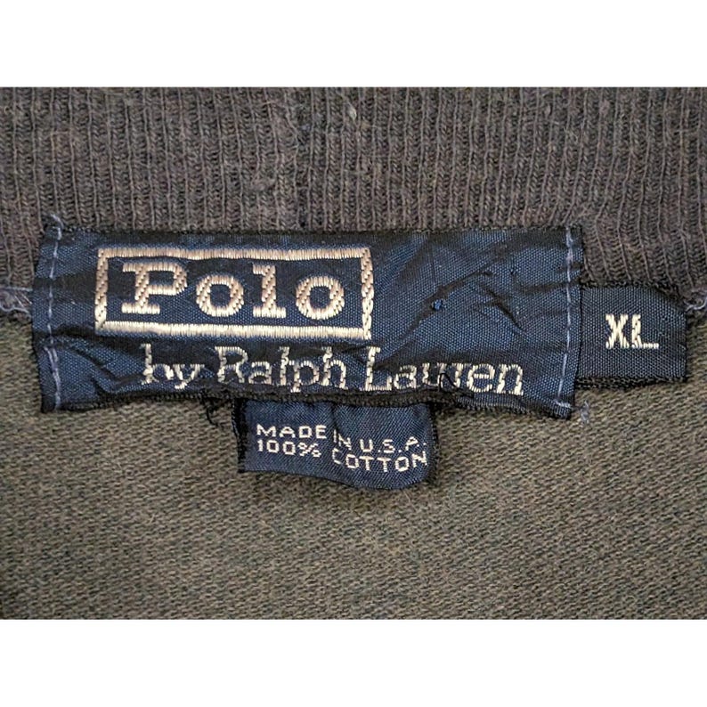 VTG Polo Ralph Lauren Jersey de cuello alto a rayas para hombre XL Gris Azul Manga larga Algodón imagen 3