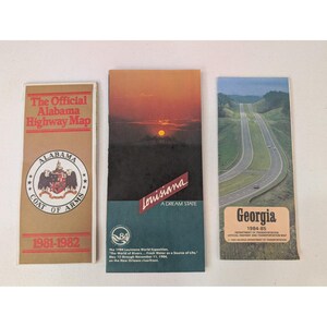 Vintage Alabama Louisiana Georgia Highway Maps Souvenir Lot 1981-85 image 1