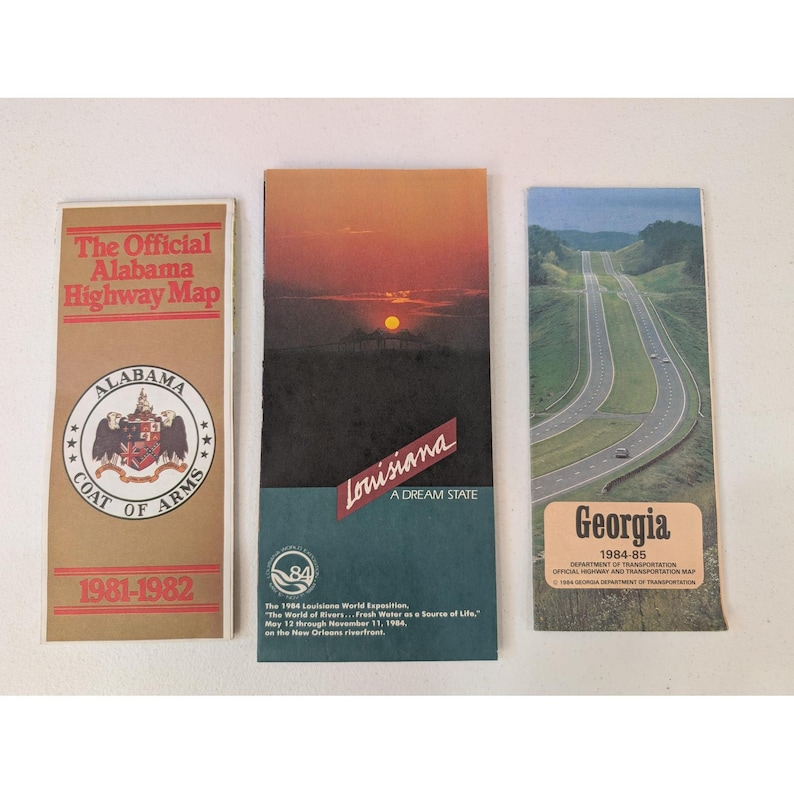 Vintage Alabama Louisiana Georgia Highway Maps Souvenir Lot 1981-85 image 1