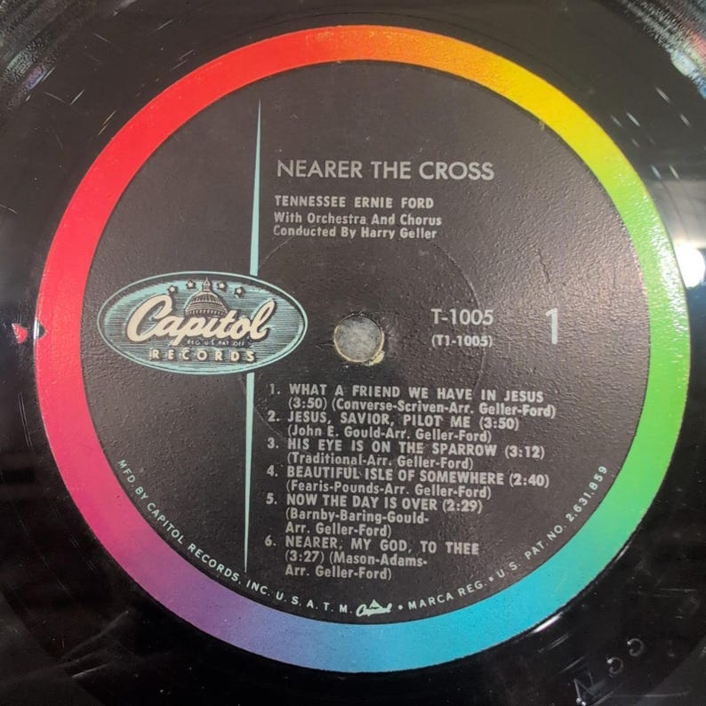 Tennessee Ernie Ford Nearer the Cross Vinyl LP Capitol T-1005 Gospel Hymns 1958 image 3