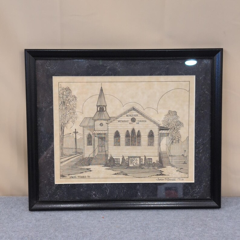 Bethlehem Methodist Church 1984 Signed Print 36/150 Framed Hueytown, Alabama UMC image 1
