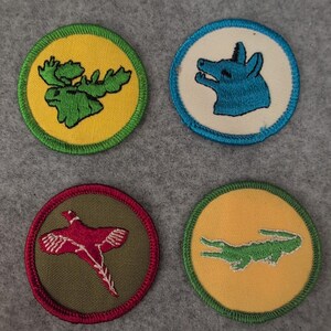 Vintage scoutmärken från 1970-talet, 4 delar – djurrelaterade märken, BSA bild 1