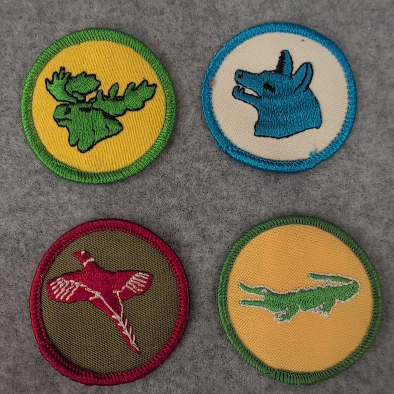 Vintage scoutmärken från 1970-talet, 4 delar – djurrelaterade märken, BSA bild 1
