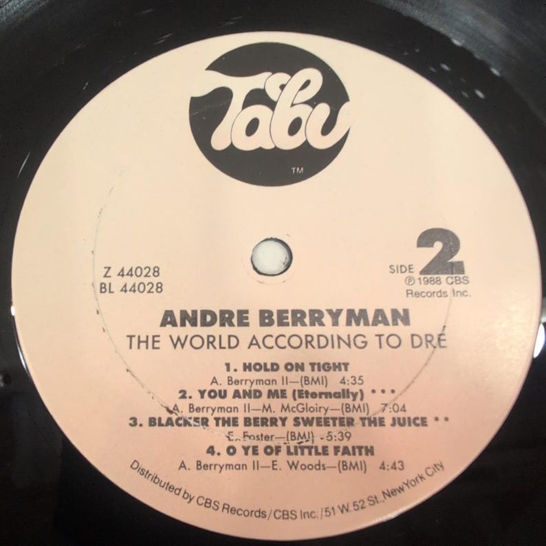 Andre Berryman The World According to Dre Vinyl LP 1988 Tabu Records Z 44028 image 6