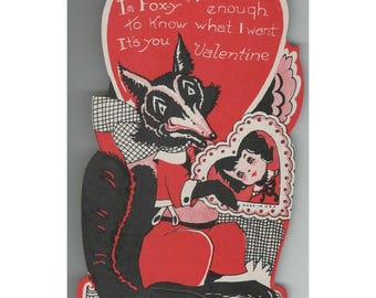 Vintage Die Cut Valentines Day Card Fox I'm Foxy Enough Standee Made in USA