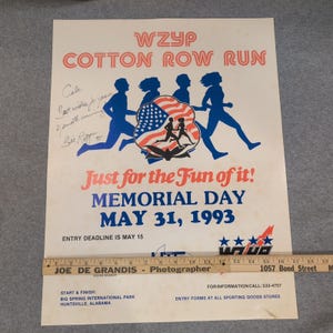 Vtg Signed Bill Rodgers '93 WZYP Cotton Row Run Poster US Olympian Huntsville AL image 3