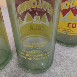 3 Vtg Royal Crown RC Cola Pyramid Glass Bottles Chattanooga Montgomery Bowling G image 3