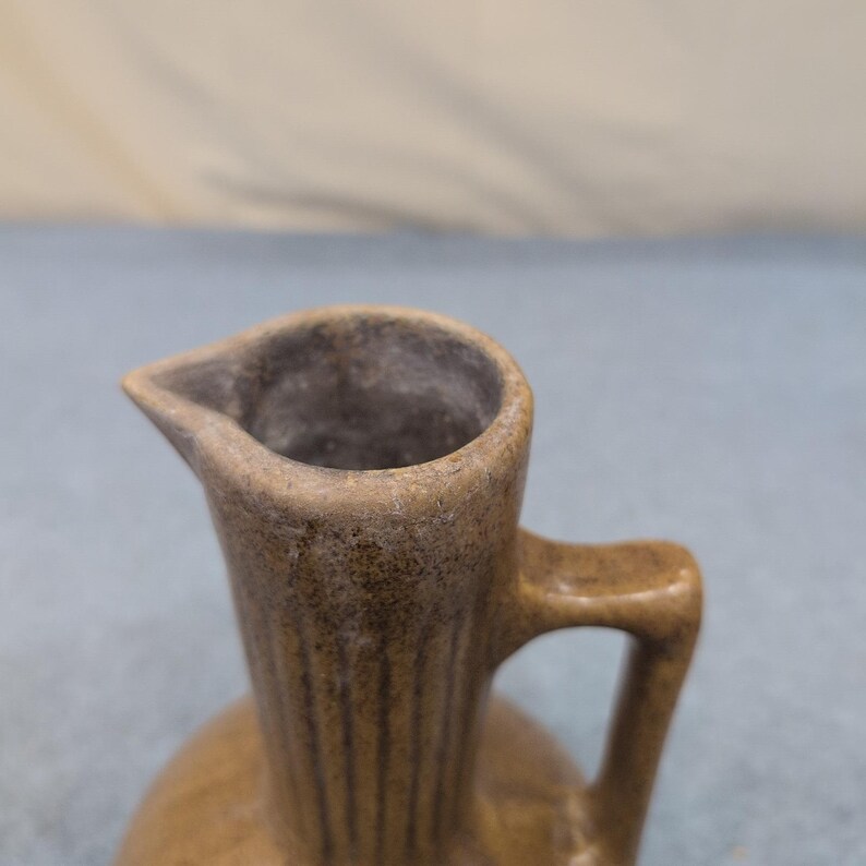Vintage Monmouth Pottery Brown Speckled Stoneware Pitcher Maple Leaf USA image 2