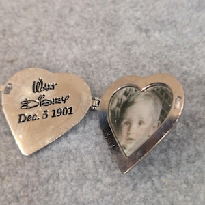 Disney 100th Birthday Walt Disney Heart Locket Pin 77 2001 Silver Tone 1901-2001 image 6