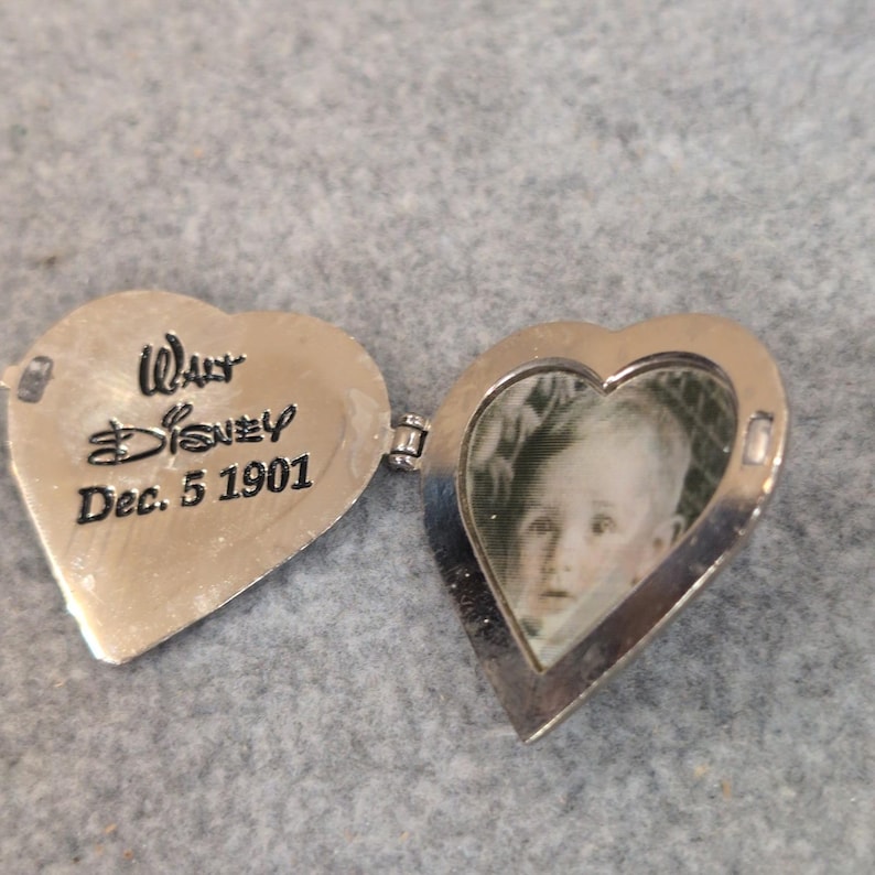 Disney 100th Birthday Walt Disney Heart Locket Pin 77 2001 Silver Tone 1901-2001 image 6