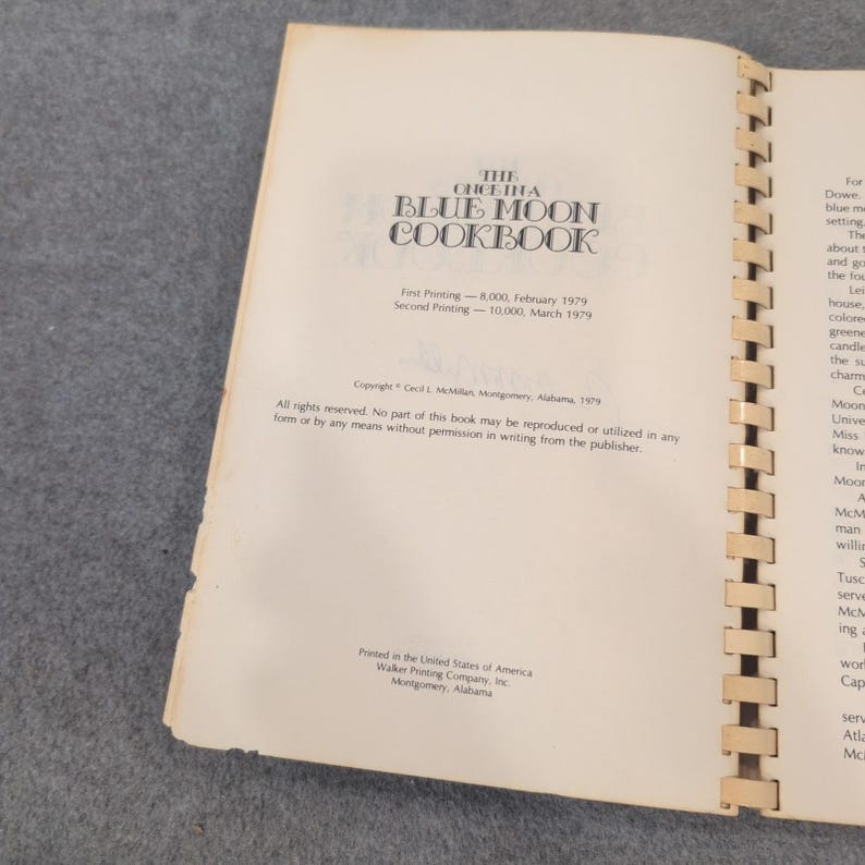 The Once In A Blue Moon Cookbook 1979 Montgomery Alabama Signed Blue Moon Inn image 3