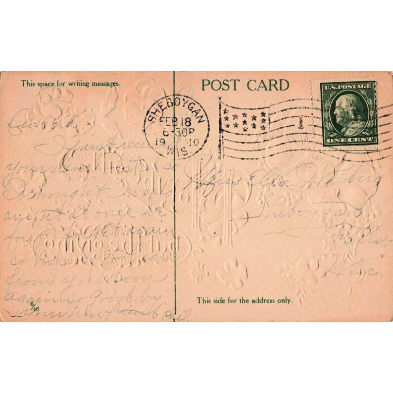Cartão-postal antigo de 1910 com relevo: Amor-perfeito - Não é o presente, mas sim dar - Sheboygan, WI imagem 2
