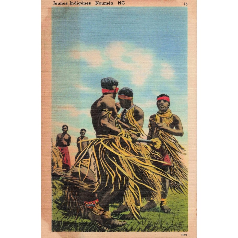 Vintage 1940's Postcard Jeunes Indigènes Nouméa NC Scenic View New Caledonia image 1
