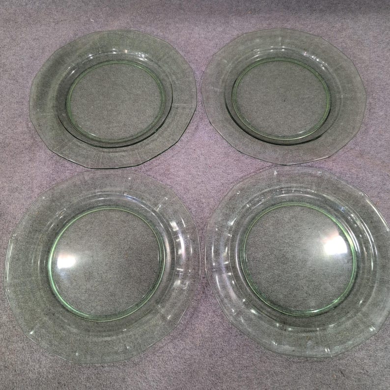 Fostoria Fairfax Green Depression Glass Octagonal Dinner Plates Set of 4 2375 image 1