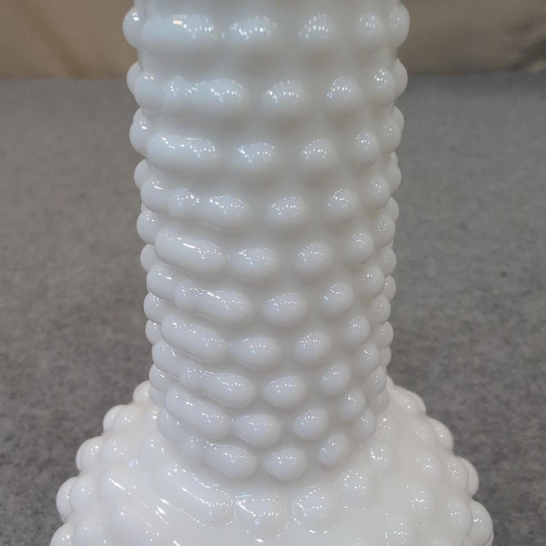 Vintage Fenton White Milk Glass Hobnail Bud Vase Bulbous Base Retro Decor image 2