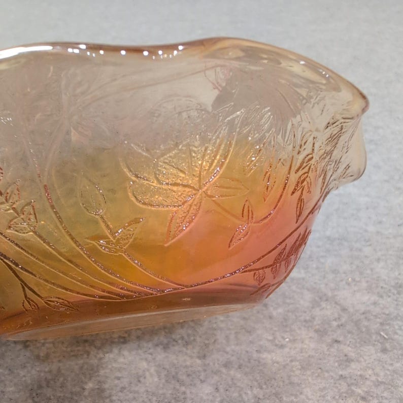 Vintage Jeanette Glass Iridescent Floragold Ruffle Edge Bowl Lotus Flower image 3