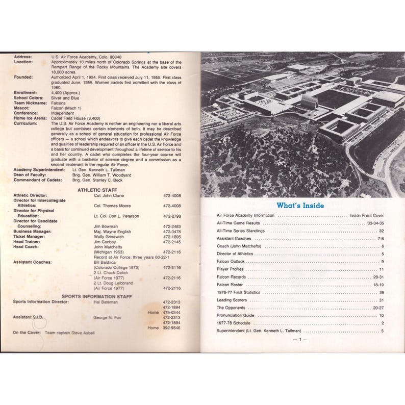 1977-78 Air Force Academy Falcons Eishockeyprogramm Kadetten-Sporthalle CO Bild 3