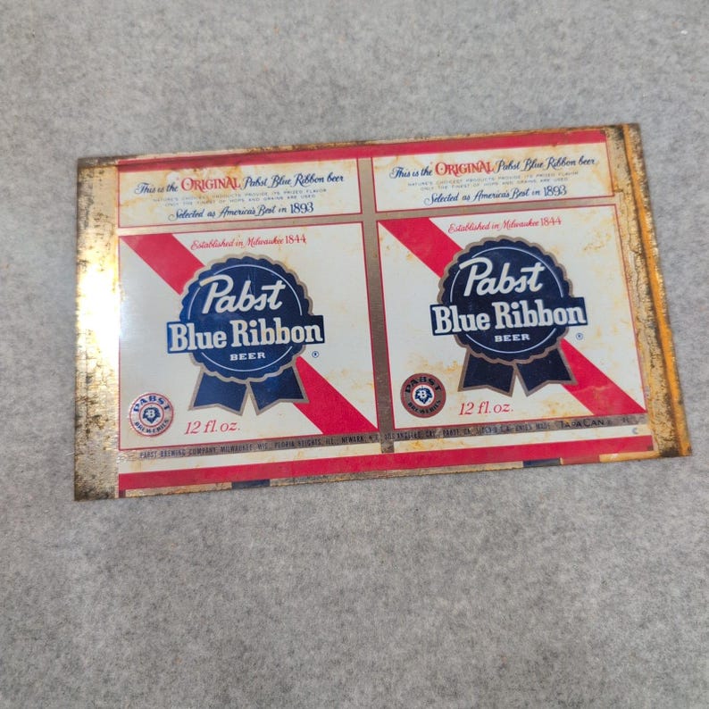 Vintage Pabst Blue Ribbon PBR Metal Beer Can Flat Sheet TapaCan Label Milwaukee image 1