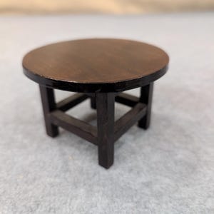 Miniature Dark Wood Round Table Dollhouse Furniture Accessory Decor image 2