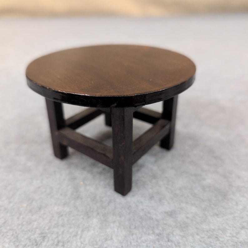 Miniature Dark Wood Round Table Dollhouse Furniture Accessory Decor image 2