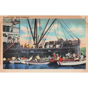 Vintage 1940's Carte Postale Service Cotier Nelle Caledonie French Postcard Ship image 1