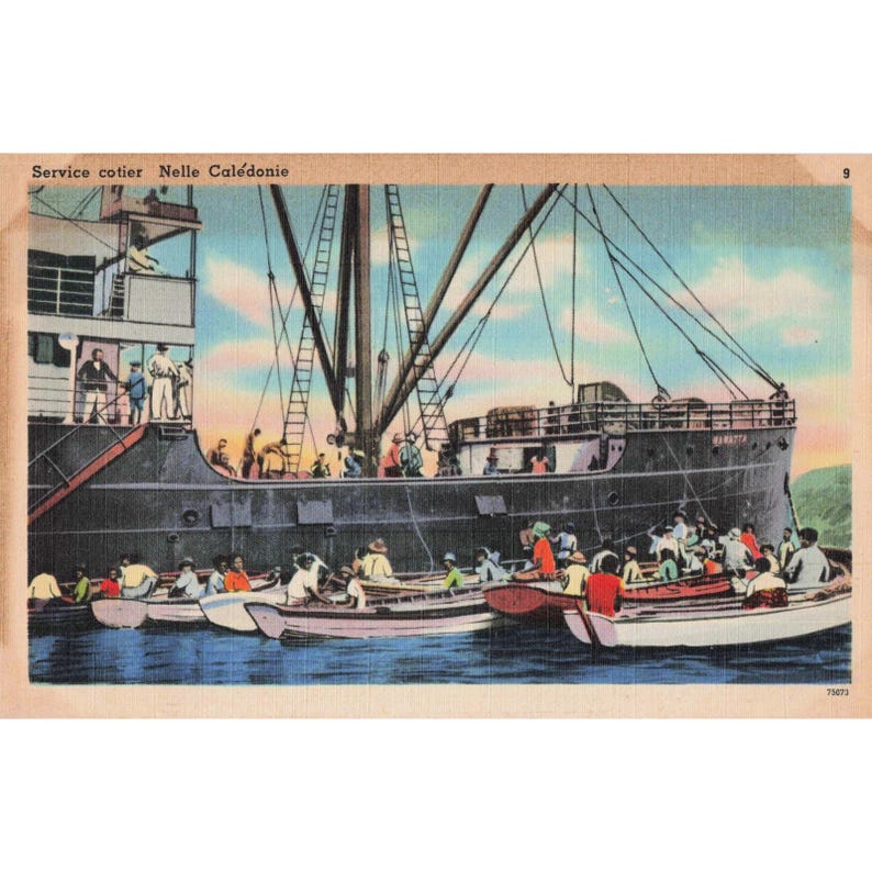 Vintage 1940's Carte Postale Service Cotier Nelle Caledonie French Postcard Ship image 1