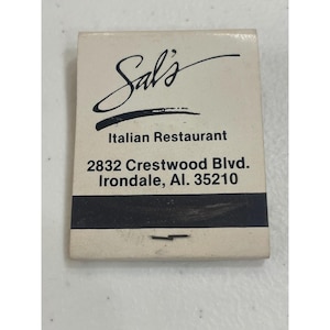 Sal's Restaurante Italiano Irondale Alabama AL Vintage Matchbook Publicidad imagen 1