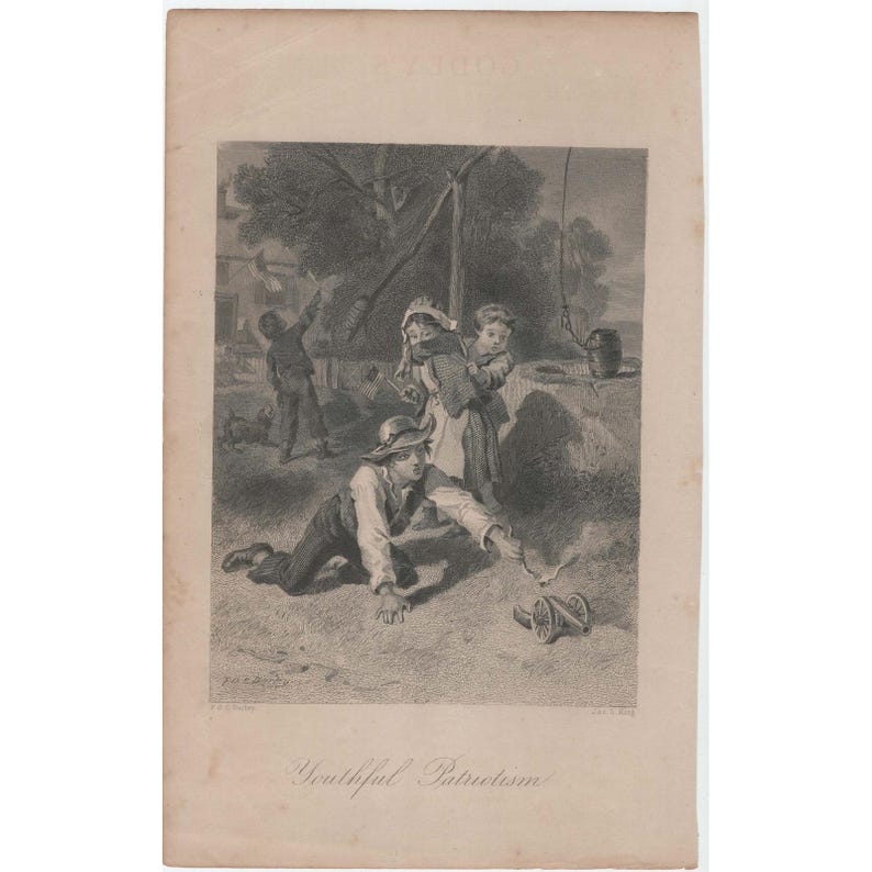 Antiker Stahlstich „Jugendlicher Patriotismus“, F.O.C. Darley, James S. King Druck Bild 1