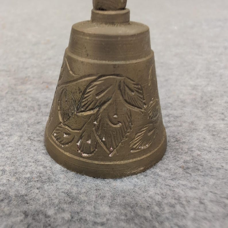 Vintage Brass Bell Bottle Opener Engraved Floral Design Unique Bar Tool image 2